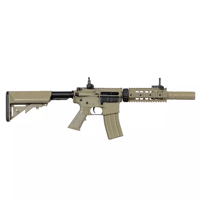 [Zestaw] CM.513 - Tan [CYMA] + Stalowy magazynek Mid-Cap na 150 kulek do serii AR-15/M4 - Black