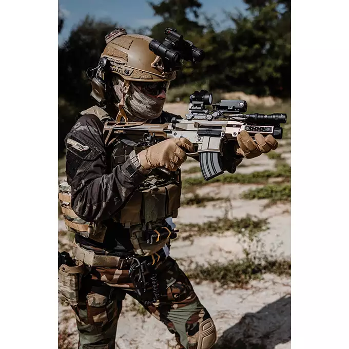 [Zestaw] M923A DEK762 7.62 / 300 BLK - Tan [DE Airsoft] + Maverick-II Plus 1x22 SOL Solar Power Red Dot Sight - black [Vector Optics]