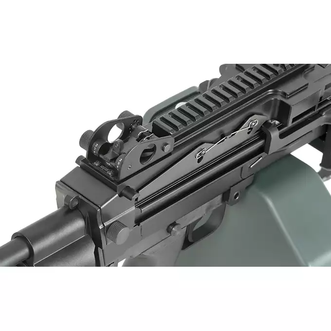 [Zestaw] Replika karabinu maszynowego FN M249 Paratrooper LMG [A&amp;K] + Elektryczny magazynek pudełkowy 6000 kulek M249 - Olive [BattleAxe]