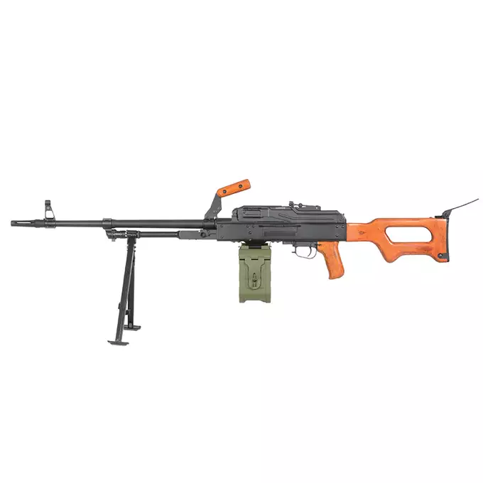 [Zestaw] Replika karabinu maszynowego PKM - Real Wood [A&amp;K] + Elektryczny magazynek pudełkowy do PKM 5000 Kulek [A&amp;K]
