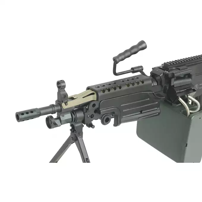 [Zestaw] Replika karabinu maszynowego M249 PARA Sports Line [A&amp;K] + Elektryczny magazynek pudełkowy 6000 kulek M249 - Olive [BattleAxe]