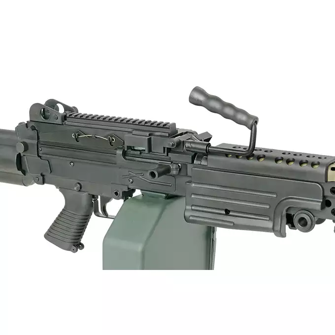 [Zestaw] Replika karabinu maszynowego M249 PARA Sports Line [A&amp;K] + Elektryczny magazynek pudełkowy 6000 kulek M249 - Olive [BattleAxe]