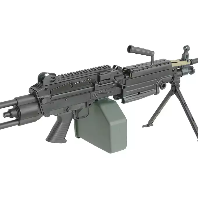 [Zestaw] Replika karabinu maszynowego M249 PARA Sports Line [A&amp;K] + Elektryczny magazynek pudełkowy 6000 kulek M249 - Olive [BattleAxe]