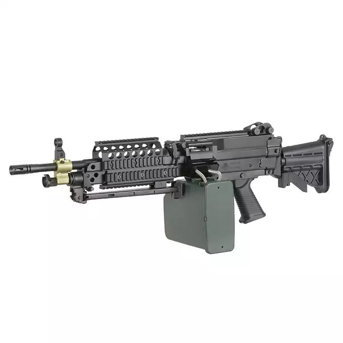 [Zestaw] Replika karabinu maszynowego FN MK46 MOD 0 SOCOM [A&amp;K] + Elektryczny magazynek pudełkowy 6000 kulek M249 - Olive [BattleAxe]