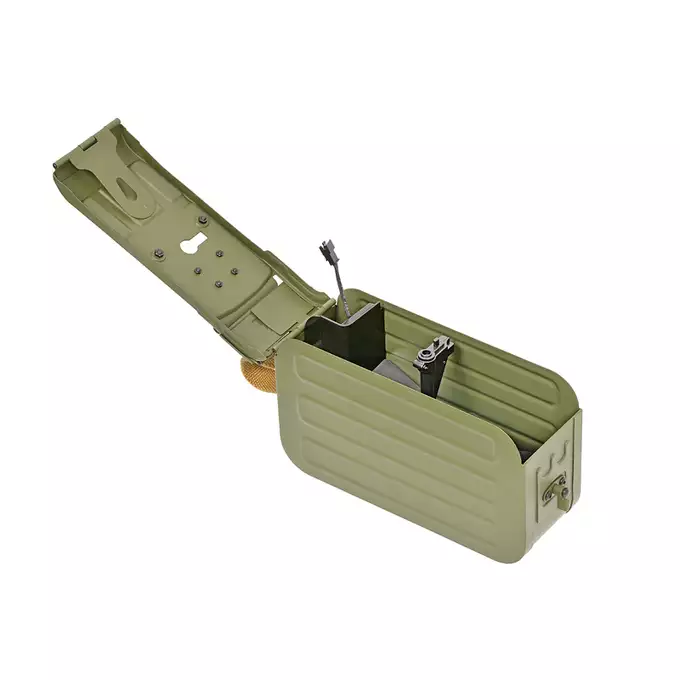 [Zestaw] Replika karabinu maszynowego PKM - naturalne drewno [A&amp;K] + Elektryczny magazynek pudełkowy do PKM 5000 Kulek [A&amp;K]