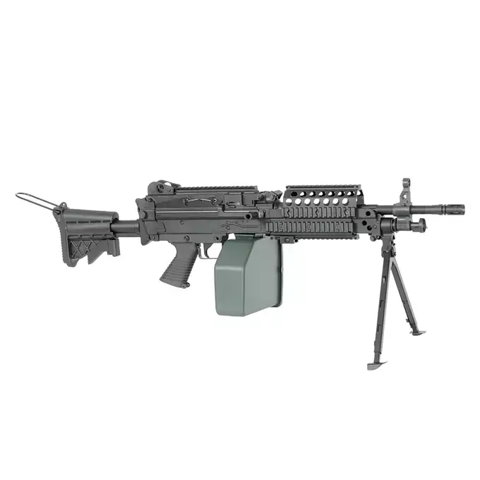 [Zestaw] Replika karabinu maszynowego MK46 MOD 0 Sports Line [A&amp;K] + Elektryczny magazynek pudełkowy 6000 kulek M249 - Olive [BattleAxe]