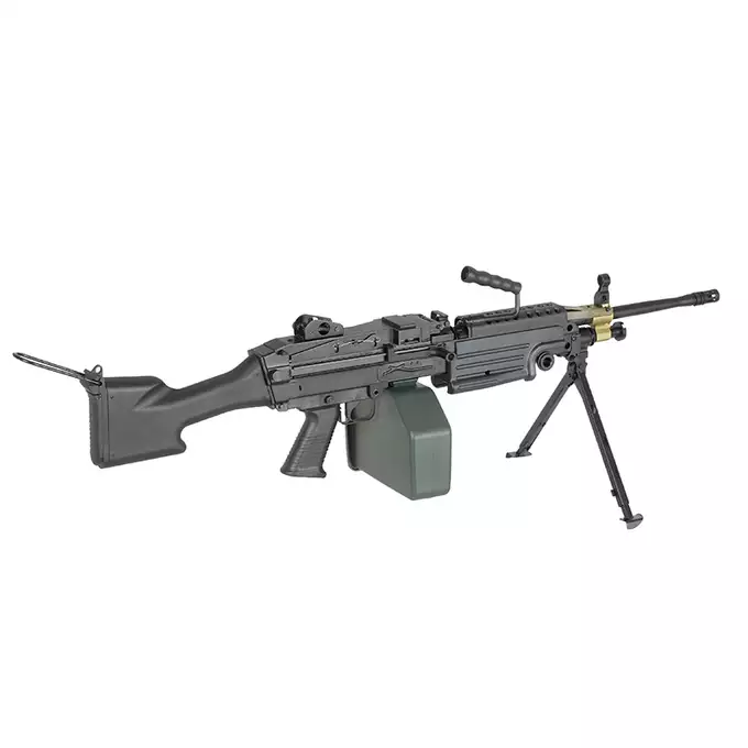 [Zestaw] Replika karabinu maszynowego FN M249 MKII SAW LMG [A&amp;K] + Elektryczny magazynek pudełkowy 6000 kulek M249 - Olive [BattleAxe]