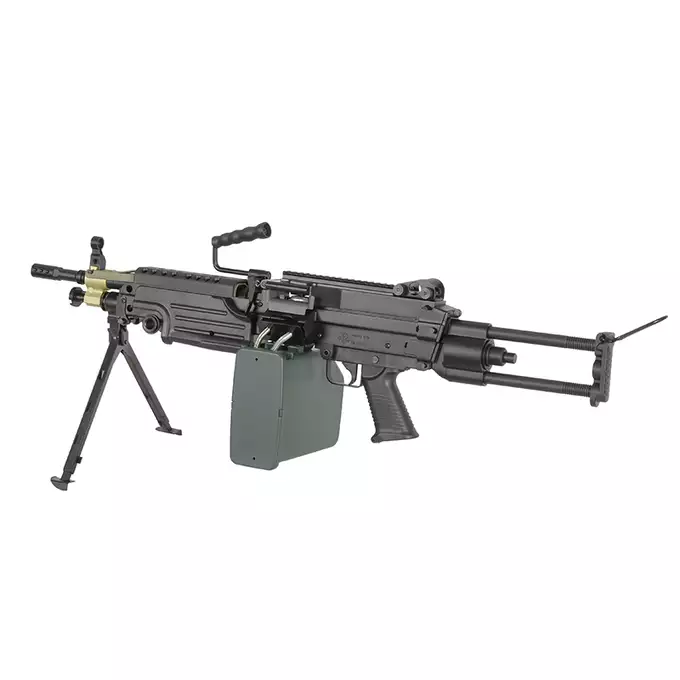 [Zestaw] Replika karabinu maszynowego FN M249 Paratrooper LMG [A&amp;K] + Elektryczny magazynek pudełkowy 6000 kulek M249 - Olive [BattleAxe]