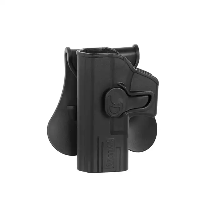 [Zestaw] Leworęczna Kabura Airsoftowa do klonów serii G19 - Black [Amomax] + Adapter szybkiego zwalniania - Black [Amomax]