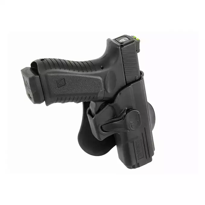 [Zestaw] Kabura Airsoftowa do klonów serii G19 - Black [Amomax] + Adapter szybkiego zwalniania - Black [Amomax]