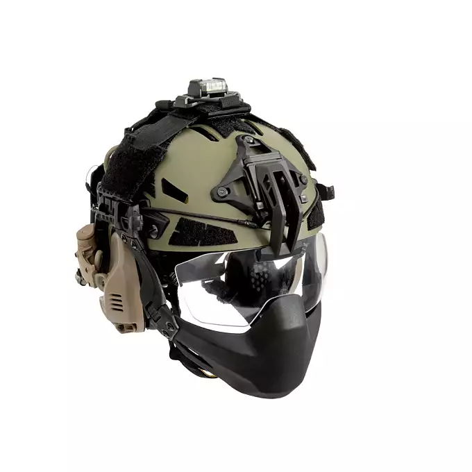 [Zestaw] Kask Spec-Ops nowej generacji - Ranger Green [FMA] + Stalowa maska ochronna V.1 - Olive/Skull [WOSPORT]
