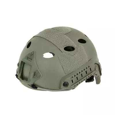 [Zestaw] Replika kasku FAST PJ z szybką regulacją - Ranger Green [EM] + Stalowa maska ochronna V.1 - Olive/Skull [WOSPORT]