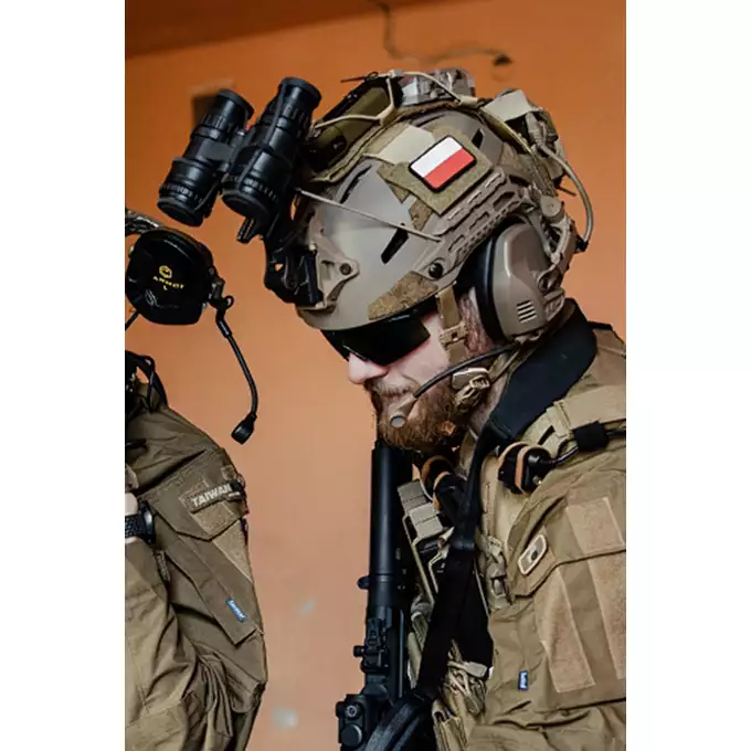 [Zestaw] Kask Spec-Ops nowej generacji - Tan [FMA] + Stalowa maska ochronna V.1 - Coyote/Camo [WOSPORT]