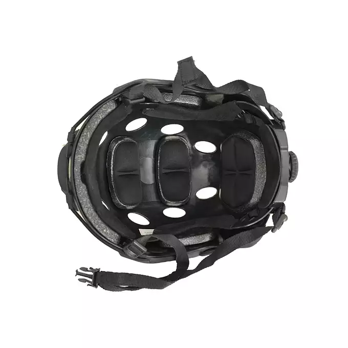 [Zestaw] Replika kasku FAST PJ z szybką regulacją - Black [EM] + Stalowa maska ochronna V.1 - Black/Skull [WOSPORT]