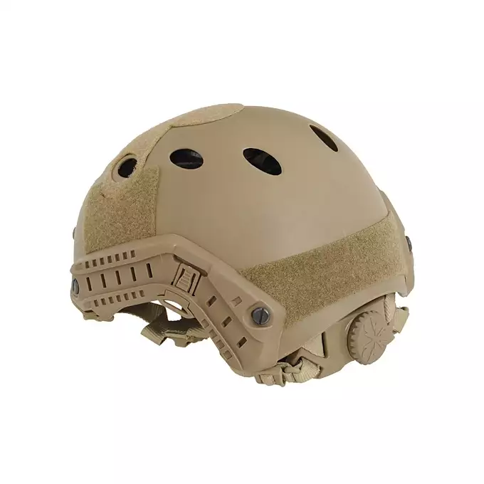 [Zestaw] Replika kasku FAST PJ z szybką regulacją - Coyote [EM] + Stalowa maska ochronna V.1 - Coyote/Camo [WOSPORT]