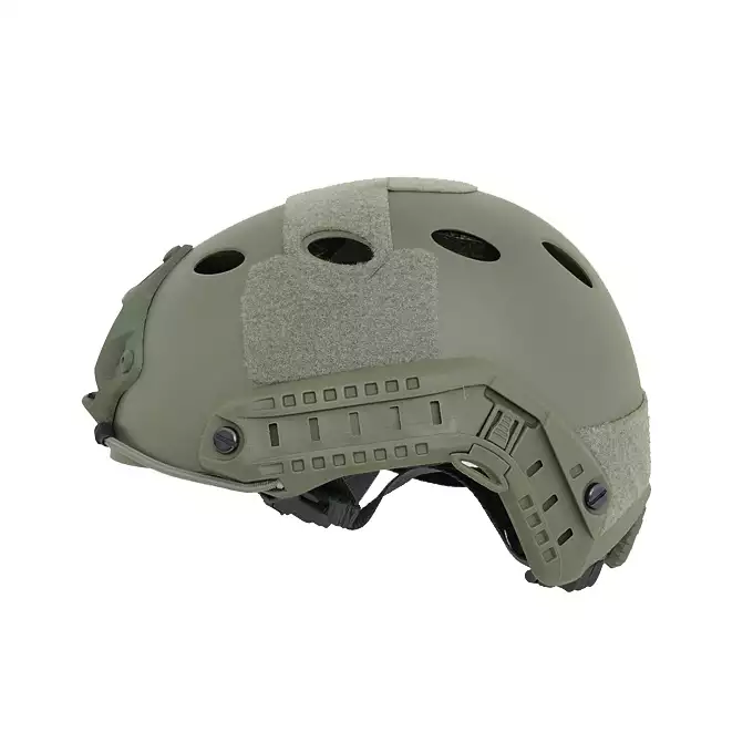 [Zestaw] Replika kasku FAST PJ z szybką regulacją - Ranger Green [EM] + Stalowa maska ochronna V.1 - Olive/Skull [WOSPORT]
