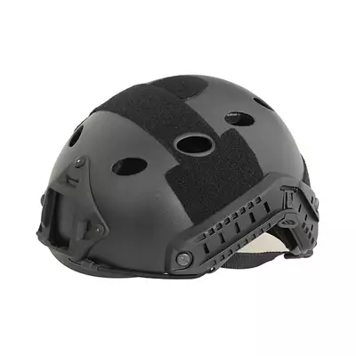 [Zestaw] Replika kasku FAST PJ z szybką regulacją - Black [EM] + Stalowa maska ochronna V.1 - Black/Skull [WOSPORT]