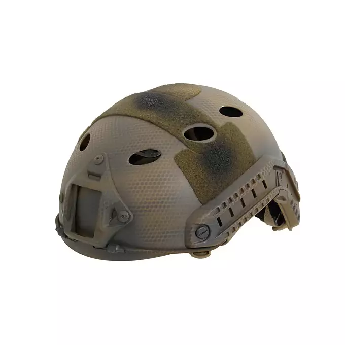 [Zestaw] Replika kasku FAST PJ z szybką regulacją - Navy Seal [EM] + Stalowa maska ochronna V.1 - Coyote/Camo [WOSPORT]