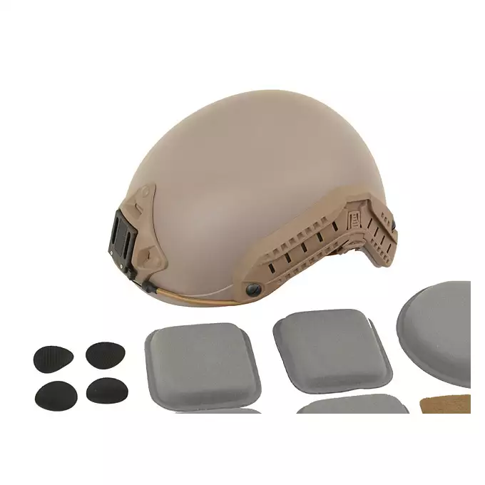 [Zestaw] Replika hełmu FAST Ballistic (Rozmiar L/XL) - Dark Earth [FMA] + Stalowa maska ochronna V.1 - Coyote/Camo [WOSPORT]