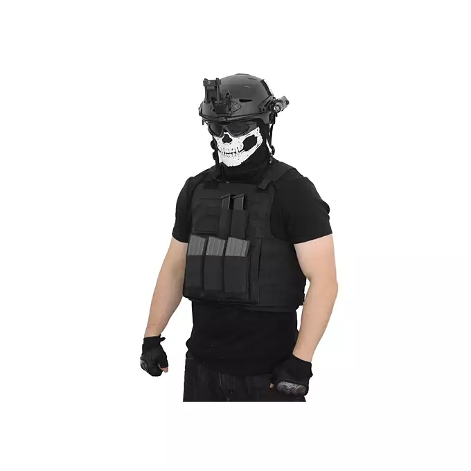[Zestaw] Replika kasku EXF - Foliage [EM] + Stalowa maska ochronna V.1 - Olive/Skull [WOSPORT]