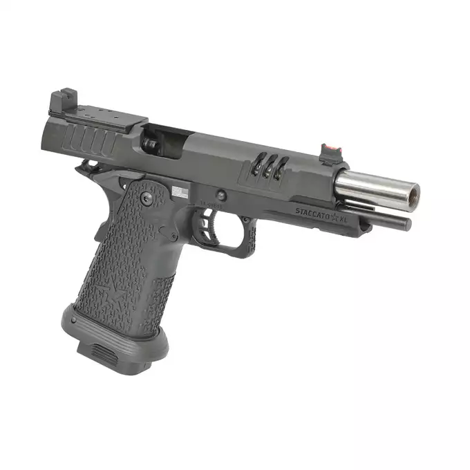 [Zestaw] Replika pistoletu STACCATO 2011 XL Licencjonowane przez EMG - Black [6MMPROSHOP] + Konwersja HPA do Pistoletów Hi-Capa na Magazynki M4/AR15 [Army Armament]