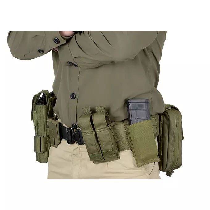[Zestaw] Sztywny pas XL z klamrą QD - OLIVE [8FIELDS] + Panel MOLLE montowany na pas - Olive [8FIELDS]