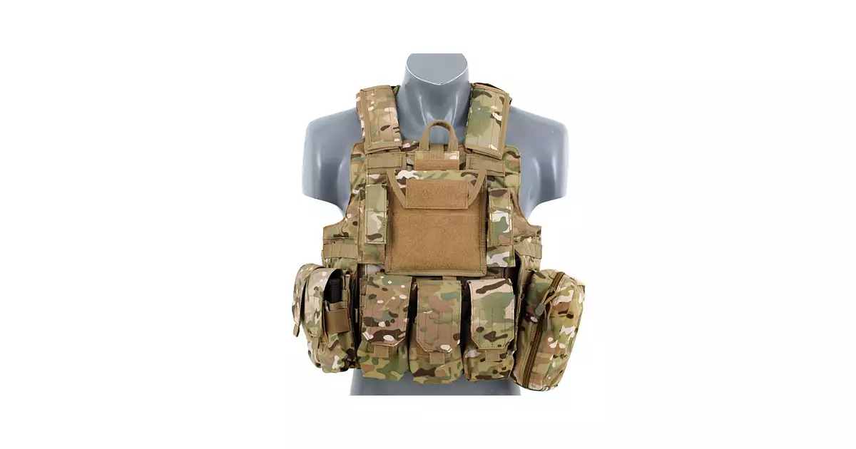 Gilet Tactique Modulaire MFH – Militaire Homme – HDT Camo – Taille Unique – Neuf