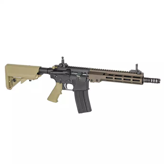 [Zestaw] Karabinek MC6595M (Zasilany Green Gazem) - Tan [Golden Eagle] + Komplet polimerowych szyn montażowych - MLOCK/Key-mod - Black [MP]