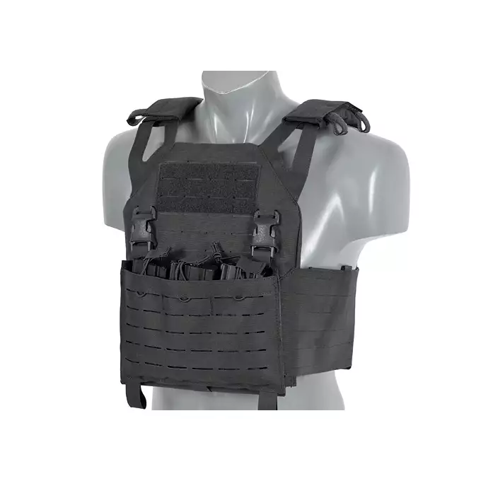 Laser-Cut “Buckle Up" Operator Plate Carrier with AR/AK Magazine Pouch — Black [8Fields]