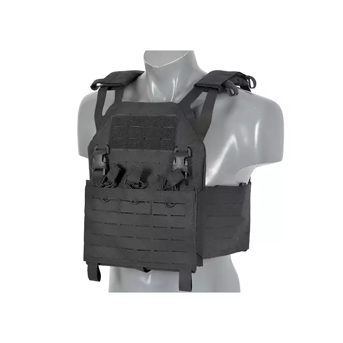 Laser-Cut “Buckle Up" Operator Plate Carrier with AR/AK Magazine Pouch — Black [8Fields]