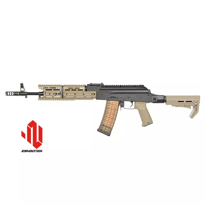 [Zestaw] Replika Karabinka Strike Industries AK-TRAX ETU Eshooter - Tan [EMG] + Maverick-II Plus 1x22 SOL Solar Power Red Dot Sight - black [Vector Optics]