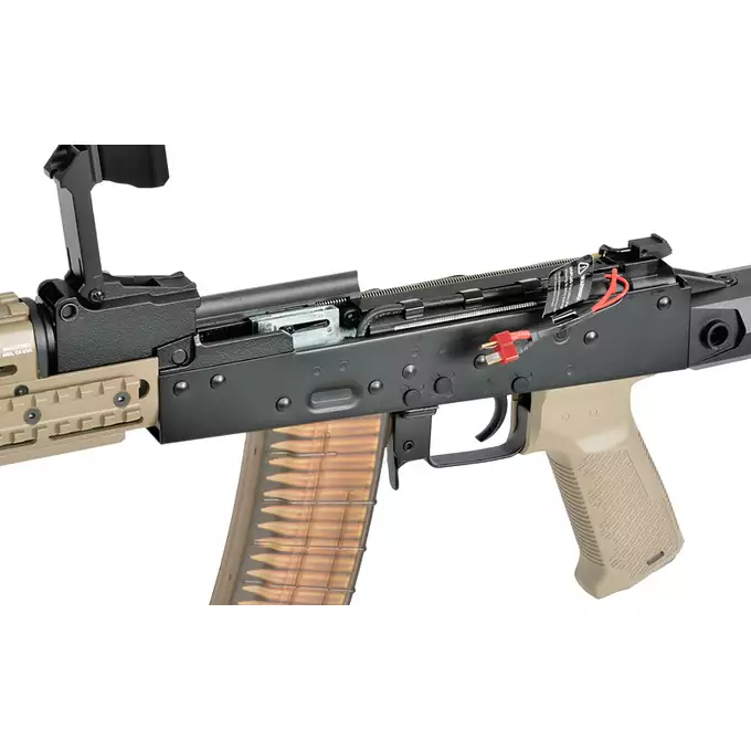[Zestaw] Replika Karabinka Strike Industries AK-TRAX ETU Eshooter - Tan [EMG] + Magazynek Mid-Cap Bułgarski na 150 Kulek Do Serii AK [CYMA]