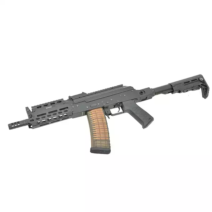 [Zestaw] Replika Strike Industries AK-TRAX CQB - Black + Eshooter [EMG] + Magazynek Mid-Cap Bułgarski na 150 Kulek Do Serii AK [CYMA]