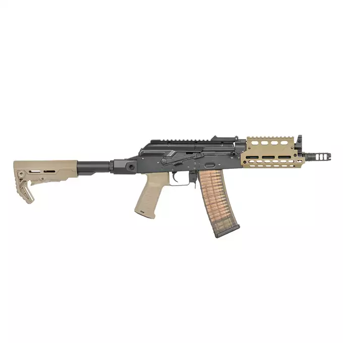 [Zestaw] Replika Strike Industries AK-TRAX CQB - Tan + Eshooter [EMG] + Maverick-II Plus 1x22 SOL Solar Power Red Dot Sight - black [Vector Optics]