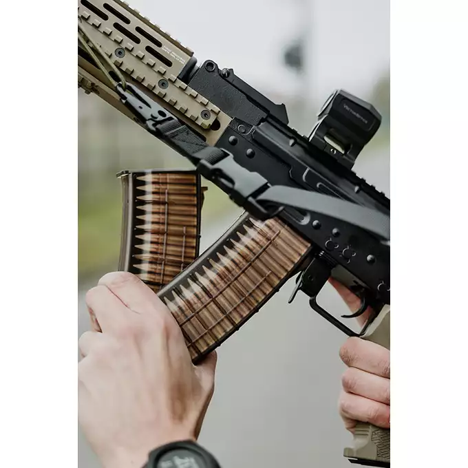 [Zestaw] Replika Strike Industries AK-TRAX CQB ETU Eshooter - Black [EMG] + Magazynek Mid-Cap Bułgarski na 150 Kulek Do Serii AK [CYMA]