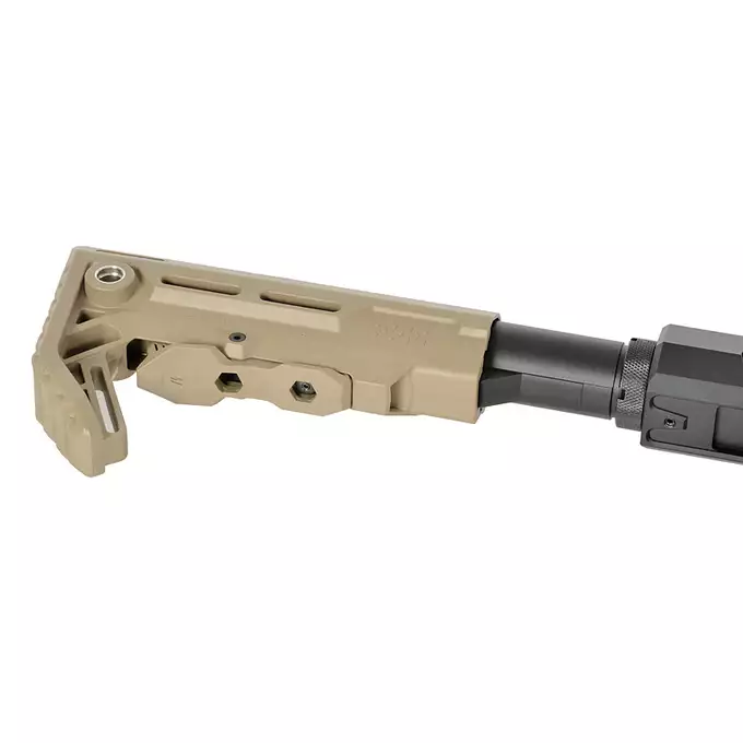 [Zestaw] Replika Strike Industries AK-TRAX CQB - Tan + Eshooter [EMG] + Magazynek Mid-Cap Bułgarski na 150 Kulek Do Serii AK [CYMA]