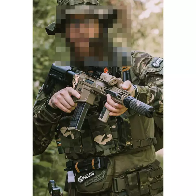 [Zestaw] Replika karabinka M920A  Aeroknox AX//15 ETU Wireless TAN [DE] + Tłumik podświetlający kulki z efektem płomienia Flare M [Eshooter]