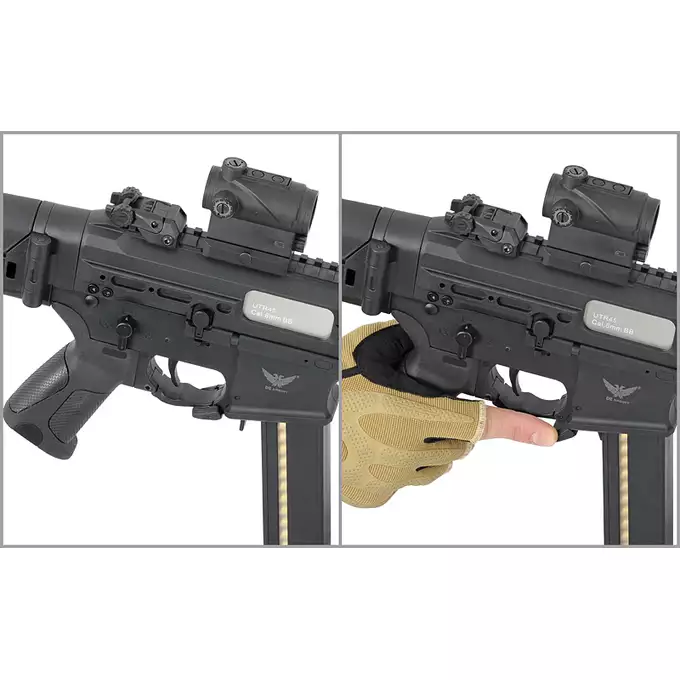[Zestaw] M917C UTR45 - Black [DE Airsoft] + Prosty magazynek na 120 kulek do MP5/CM.106 [CYMA] + Adapter magazynka MP5/UTR [Hades Airsoft]