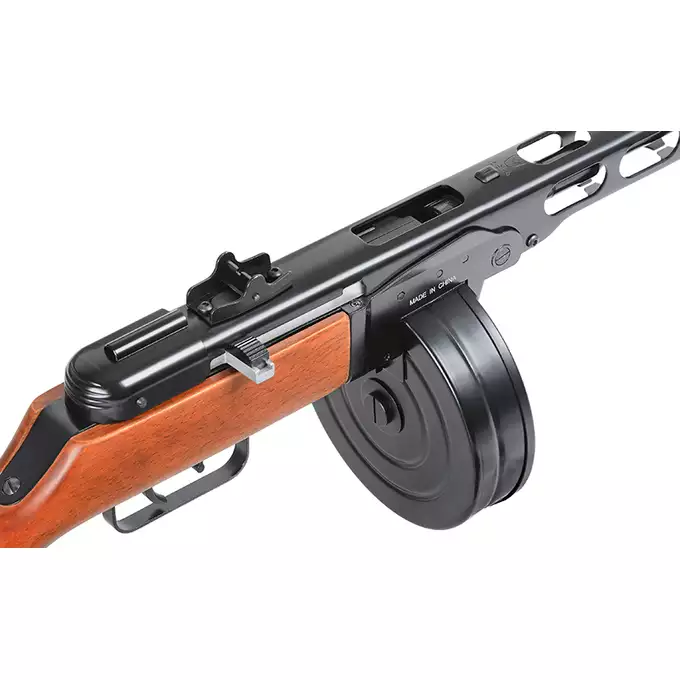 [Zestaw] Replika pistoletu maszynowego PPSz - Real Wood [S&amp;T] + Stalowy Magazynek na 130 kulek do repliki SW-09 PPSH-41 - Black [S&amp;T]
