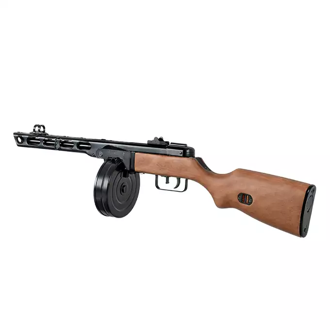 [Zestaw] Replika pistoletu maszynowego PPSz EBB - (ABS Stock Version) [S&amp;T] + Stalowy Magazynek na 130 kulek do repliki SW-09 PPSH-41 - Black [S&amp;T]
