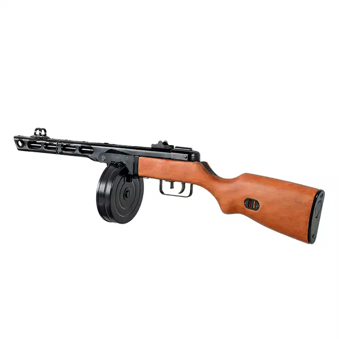 [Zestaw] Replika pistoletu maszynowego PPSz - Real Wood [S&amp;T] + Stalowy Magazynek na 130 kulek do repliki SW-09 PPSH-41 - Black [S&amp;T]