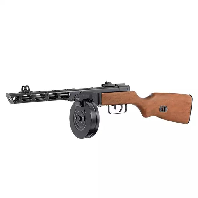 [Zestaw] Replika pistoletu maszynowego PPSz EBB - (ABS Stock Version) [S&amp;T] + Stalowy Magazynek na 130 kulek do repliki SW-09 PPSH-41 - Black [S&amp;T]