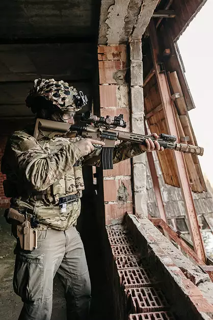 WE13 DSG 13" M4/AR-15 Airsoft Rifle, 50 RPS, ETU - Tan [WELL PRO]