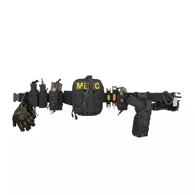 [Zestaw] Sztywny Pas Bojowy MOLLE (M) - Black [8FIELDS] + Polimerowa ładownica na 2 magazynki 5.56 - black [FMA]