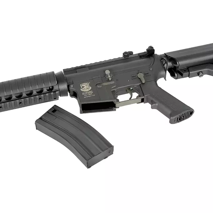 [Zestaw] Replika Karabinka M4 CQB-R MOD0 Sports Line ETU [S&amp;T] + Stalowy magazynek Mid-Cap na 150 kulek do serii AR-15/M4 - Black