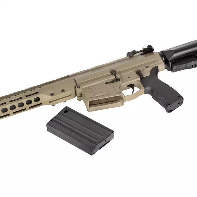 [Zestaw] Replika Barrett Rec10 Eshooter ETU - TAN [EMG] + Magazynek Mid-Cap na 100 kulek do AR-10/SR25 [CYMA]