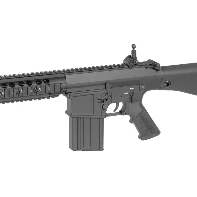 [Zestaw] Replika Airsoftowa EC-901 Edycja Advanced (ulepszony gearbox) - Black [E&amp;C] + Polimerowy magazynek Mid-Cap na 220 kulek do AR-10/SR25 - Black
