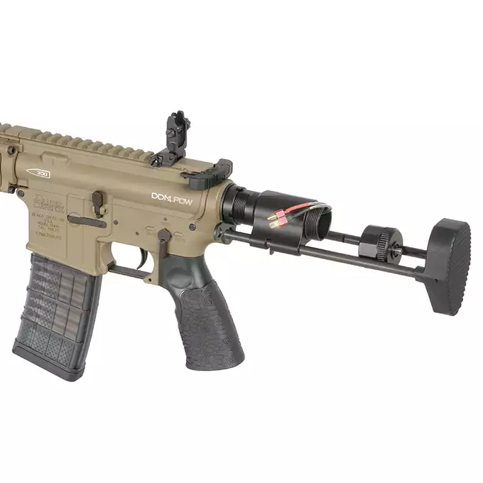 [Zestaw] Replika Daniel Defense DDM4 PDW SBR ESHOOTER ETU - FDE [EMG] + Polimerowy magazynek STRIKE MAG 210 kulek do M4/AR15 - TAN [EMG]