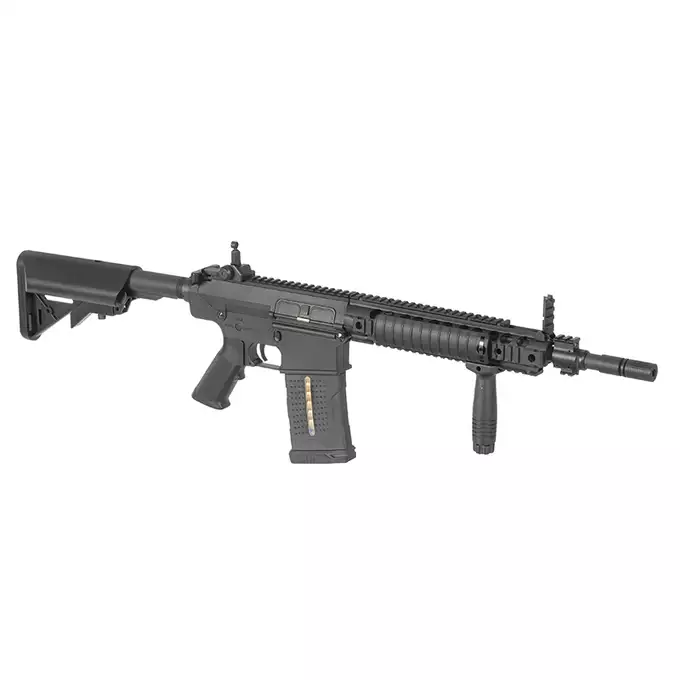 [Zestaw] Replika Karabinu Samopowtarzalnego MK11 Short Sportsline [A&amp;K] + Polimerowy magazynek Mid-Cap na 220 kulek do AR-10/SR25 - Black