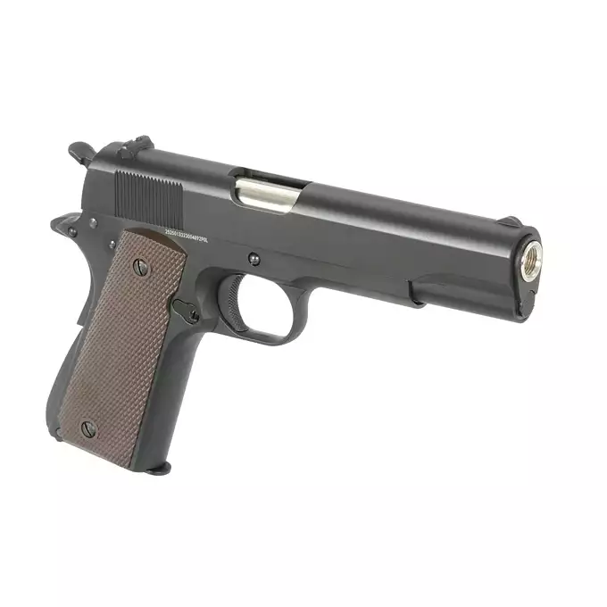 [Zestaw] Replika pistoletu 1911 z systemem Gas Blowback (GBB) - Black [Golden Eagle] + Standard Performance Green Gas 500ml [Nimrod]